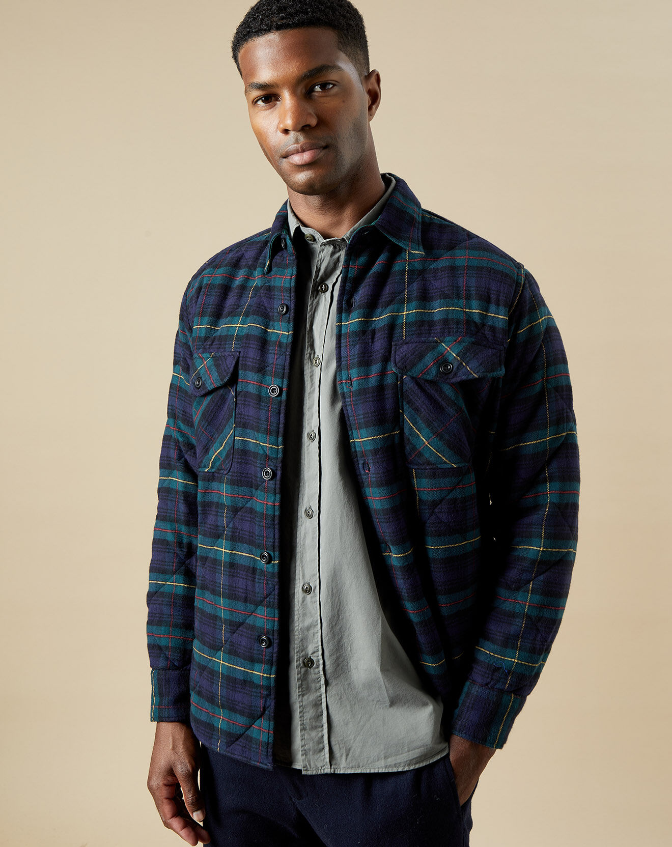 Hartford Veste Surchemise regular Peter à carreaux navy/bleu/vert/rouge
