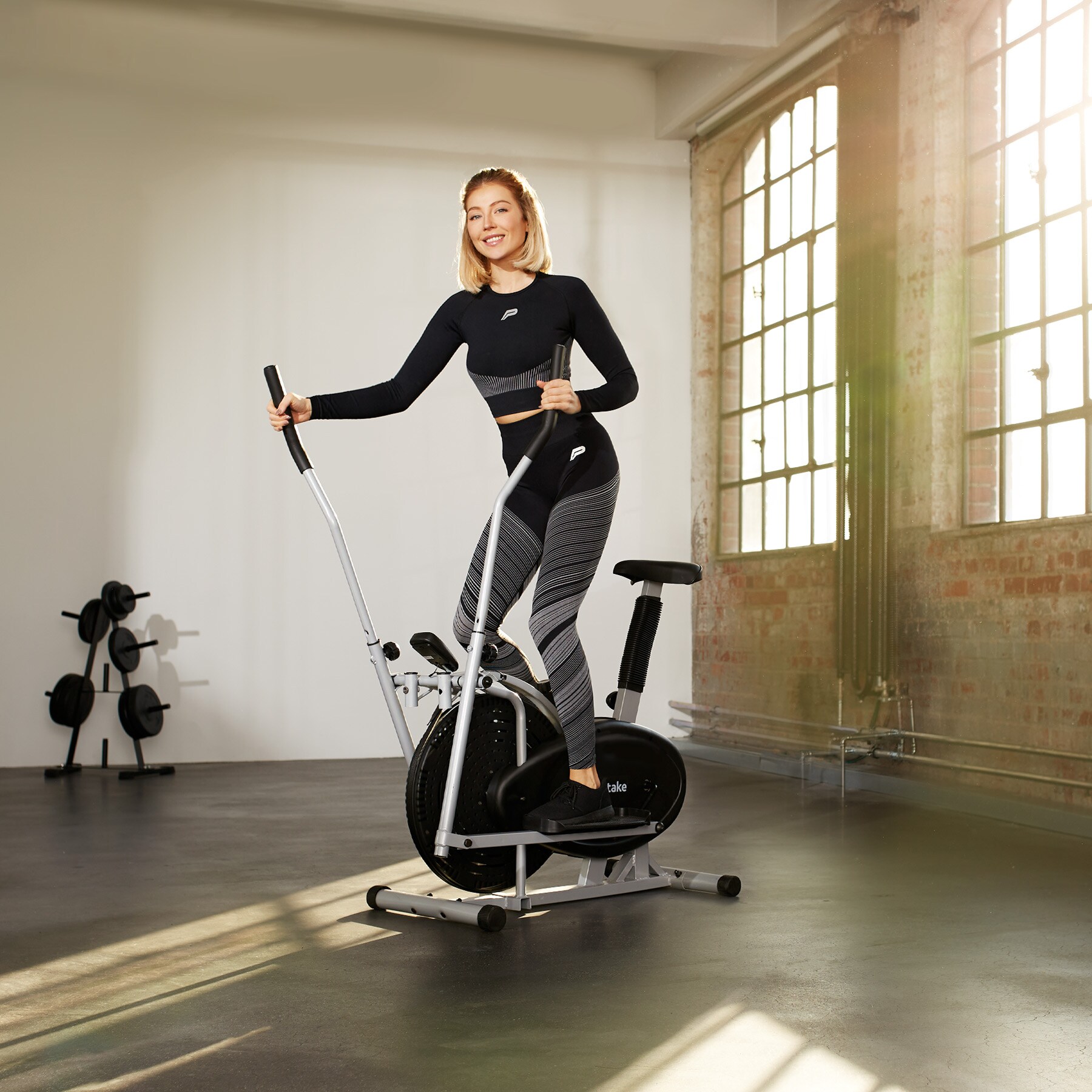 tectake® Crosstrainer, 2 in 1, stufenlos einstellbar, gepolsterte und höhenverstellbare Griffe, rollbar, inklusive Trainingscomputer