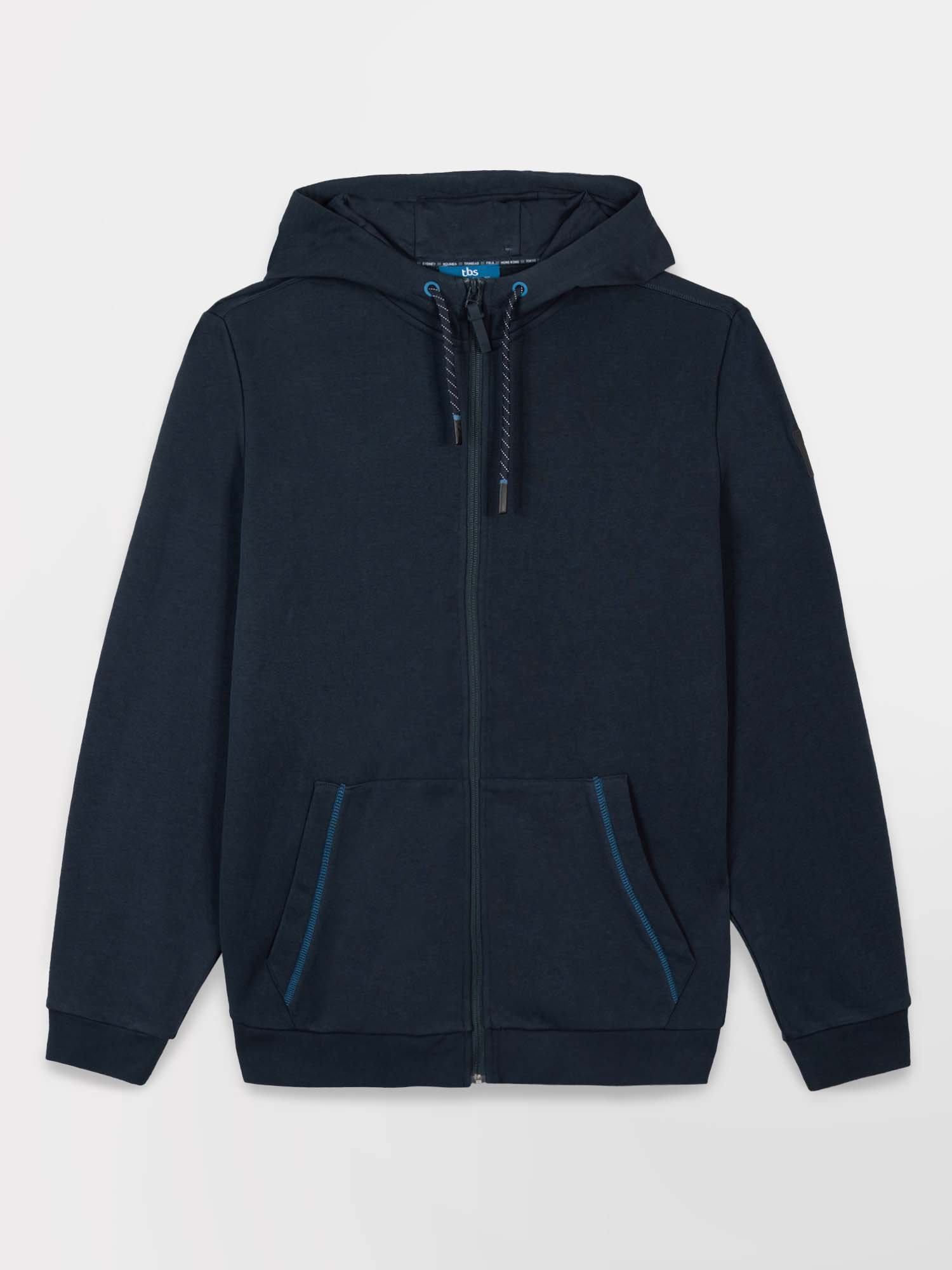 Sweat Homme Zippé Molleton A Capuche Marine