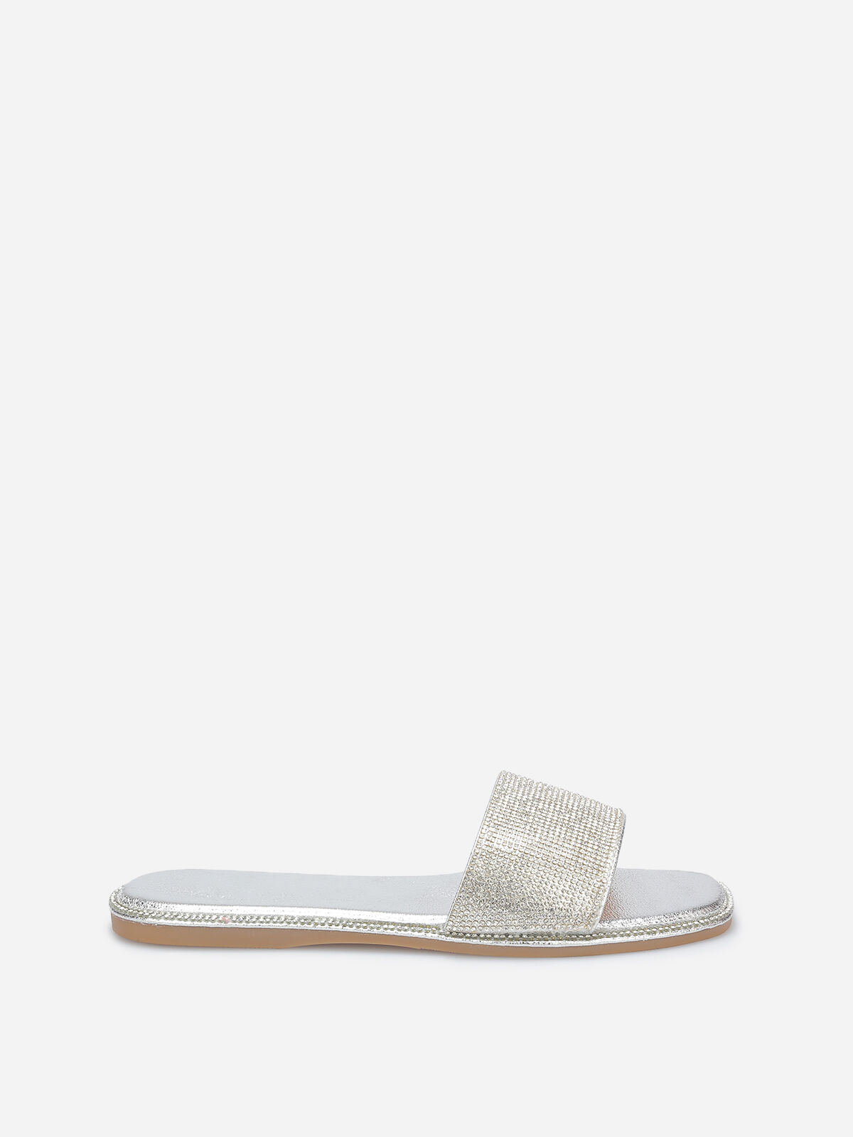 Mules plates à strass- Argenté