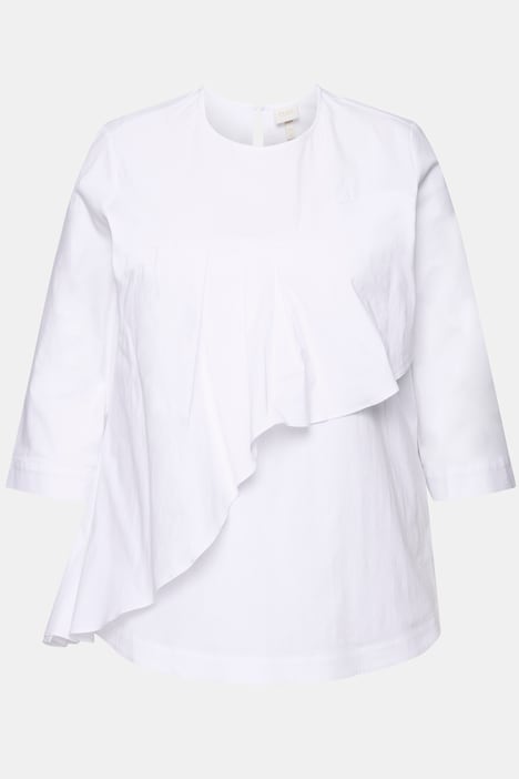 Bluse, Volant, A-Linie, Rundhals, 3/4-Arm, Biobaumwolle