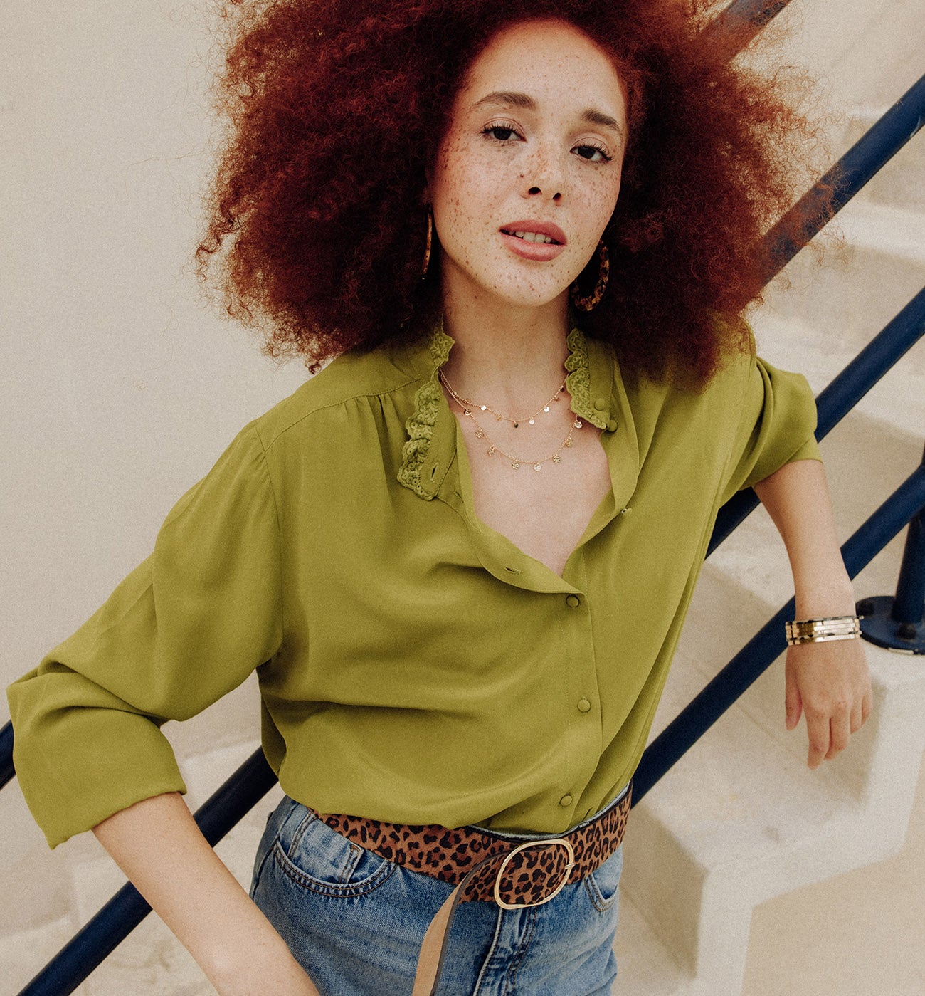 Chemise en soie unie Femme - Ocre