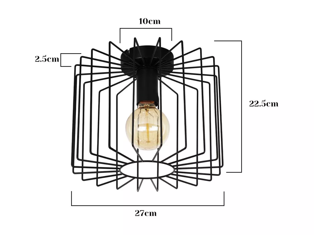 NETTLIFE Plafonnier Vintage E27 Lustre Cage Noire 27CM Lampe de Couloir Rétro en Métal