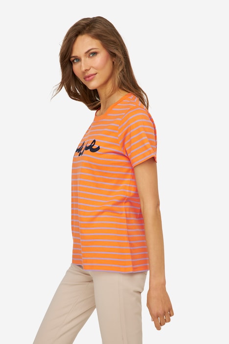 T-Shirt, Ringel, Statement Stickerei, Rundhals, Halbarm, OEKO-TEX