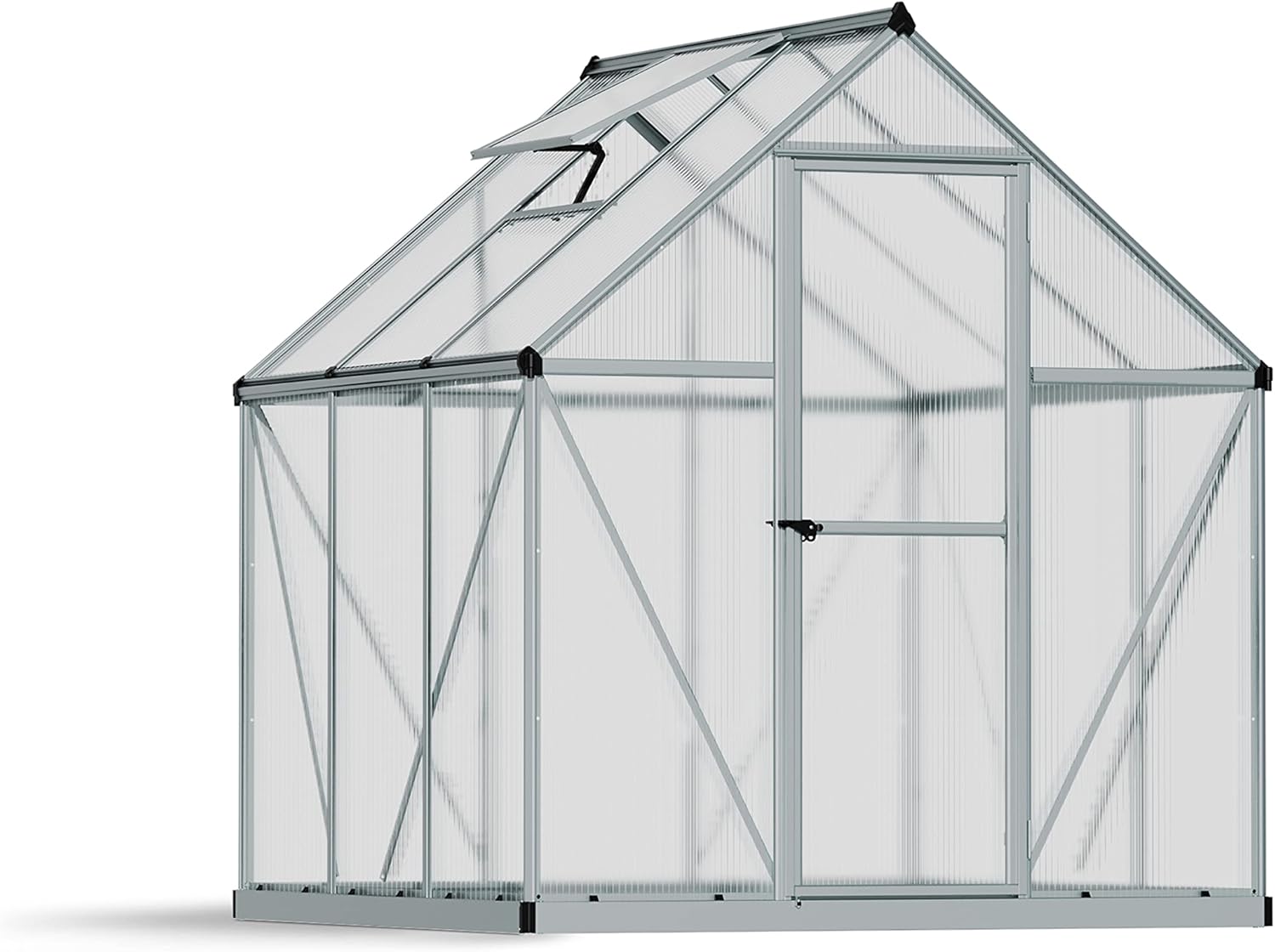 Palram Canopia by Gewächshaus klein Mythos 6x6 Treibhaus 186x185cm Aluminium Silber Tomatenhaus Polycarbonatplatten UV-beständig