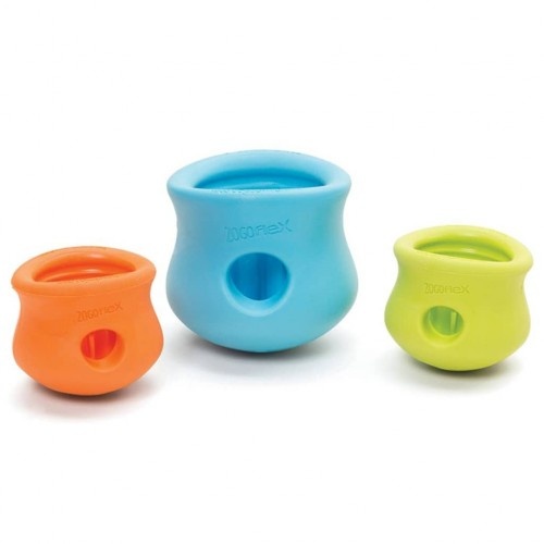 Brinquedo dispensador de petiscos Zogoflex Toppl verde da West Paw Design para cães.