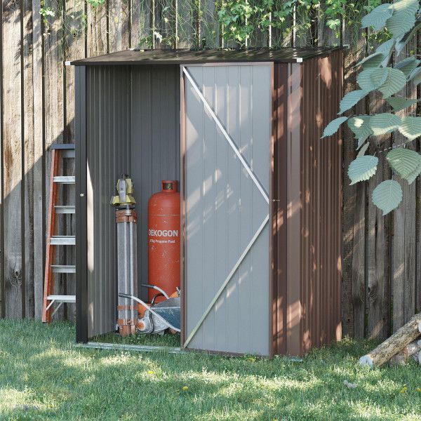 Outsunny Abrigo de Jardim 1,34m² 161,5x94,5x196cm Abrigo de Exterior de Aço Galvanizado com Porta e Fechadura Marrom