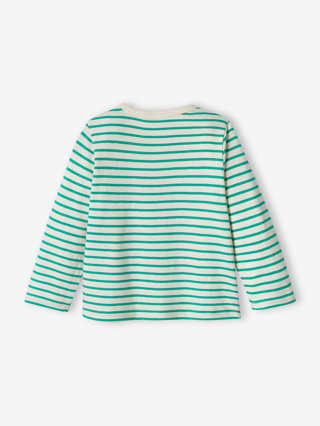 Camiseta listrada azul-escura com mensagem para bebê menino