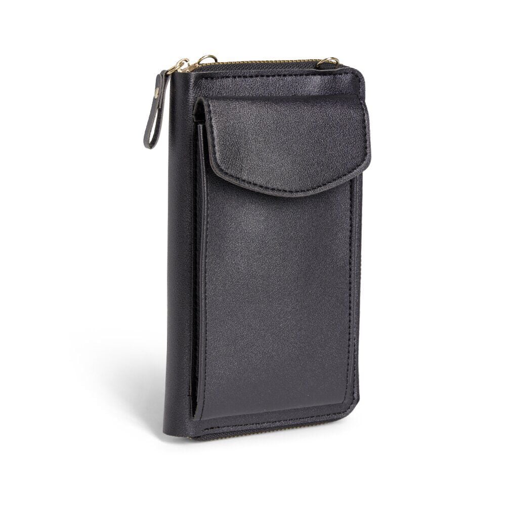 Pochette téléphone double zip polyuréthane et métal