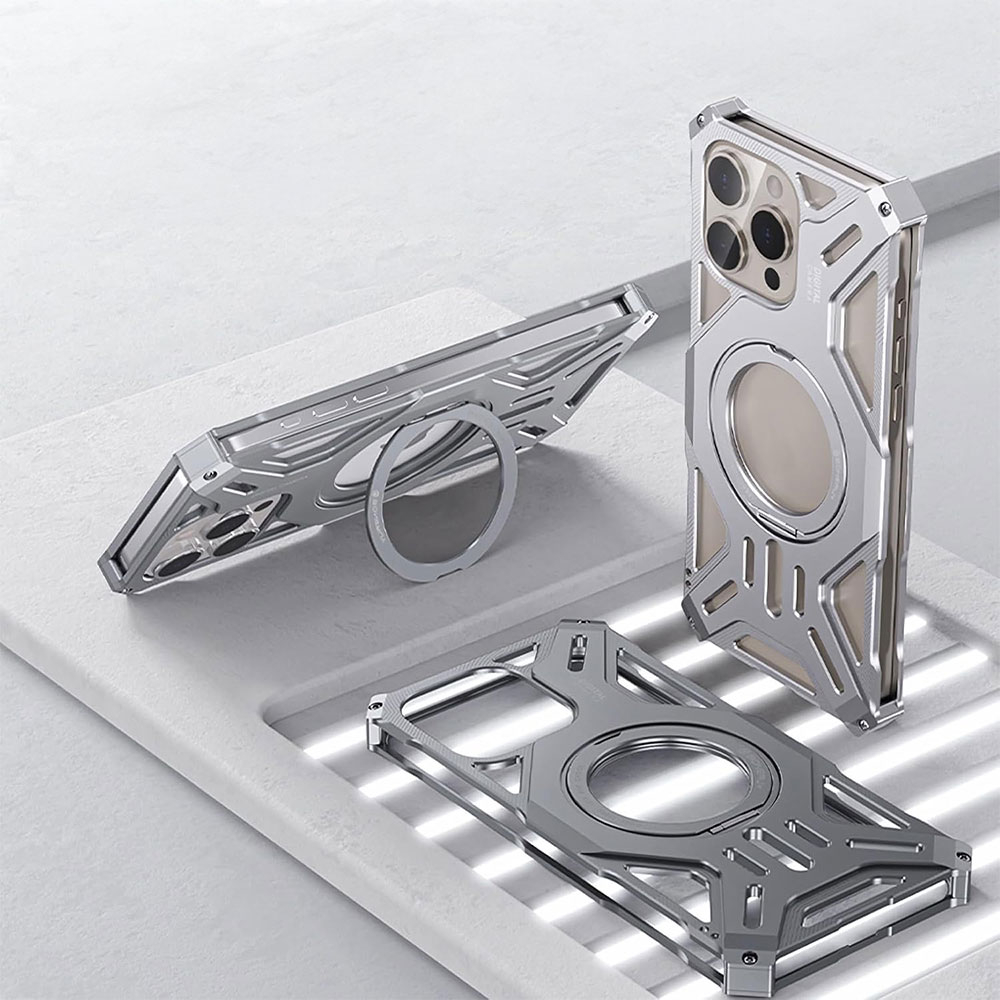 iPhone 16 Pro Max MagSafe Alu Schutzhülle mit Aufsteller - Silber