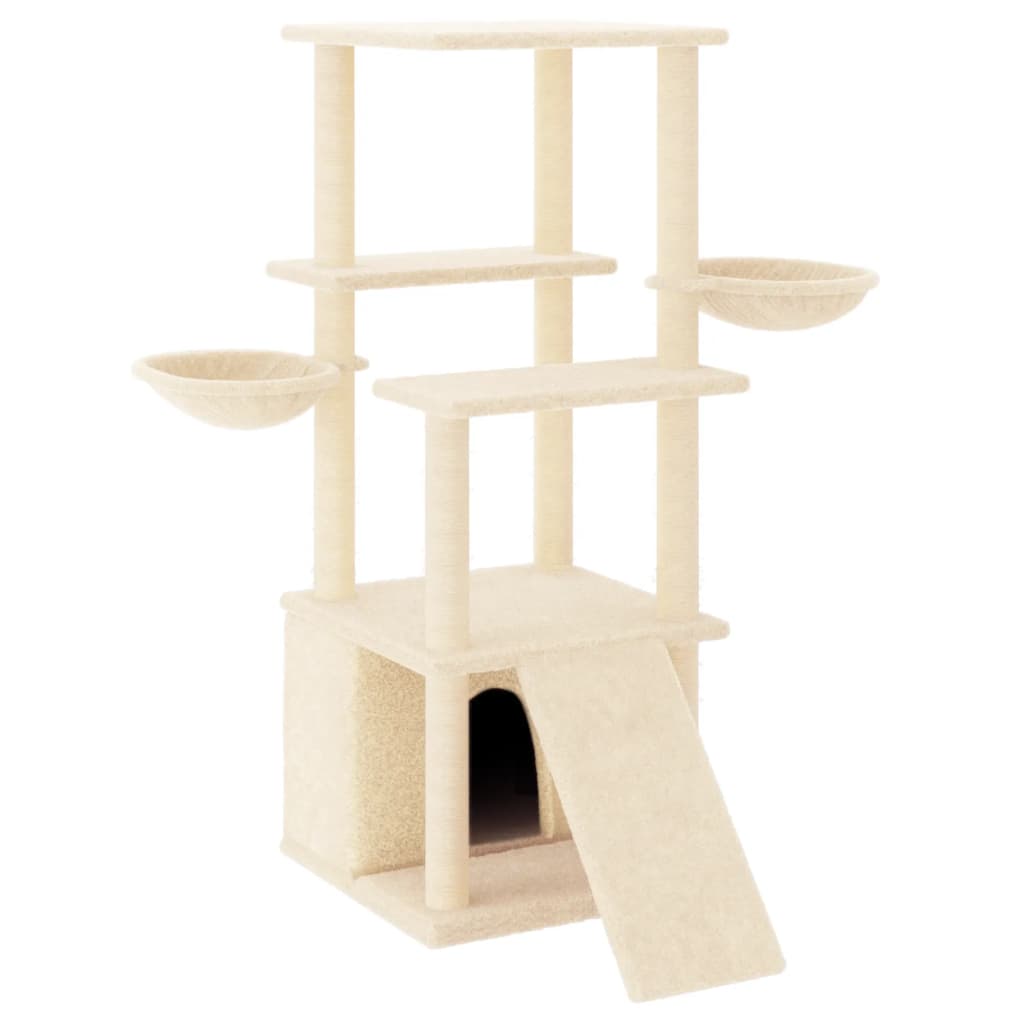 Arranhador para gatos vidaXL com postes de sisal, cor creme, 133 cm