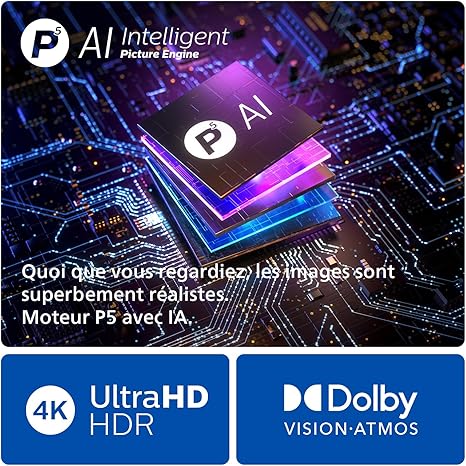 Philips Ambilight 42OLED809 Smart TV OLED 4K - Écran 42 Pouces, Plate-Forme P5 AI Perfect Picture Ultra HD, Google TV, Dolby Vision et Son Dolby Atmos, Fonctionne avec Alexa et Google Assistant [Classe énergétique G]