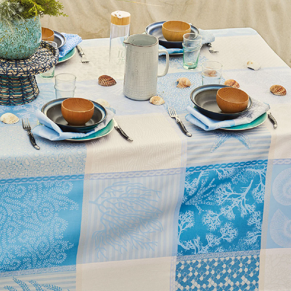 Nappe pur coton bleu 89x89 Garnier Thiebaut