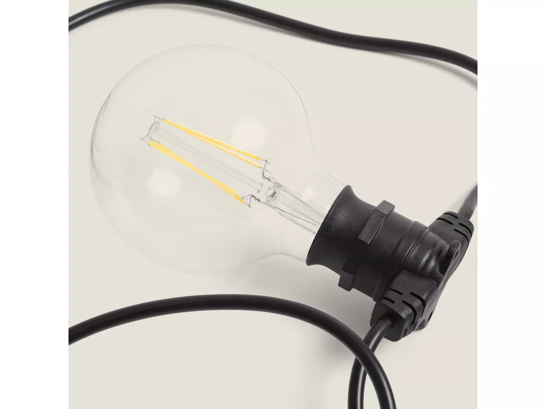 Kit Guirlande Lumineuse Extérieure IP44 10m Noir + 10 Ampoules LED Filament B22 6W G95 3000K Blanc chaud