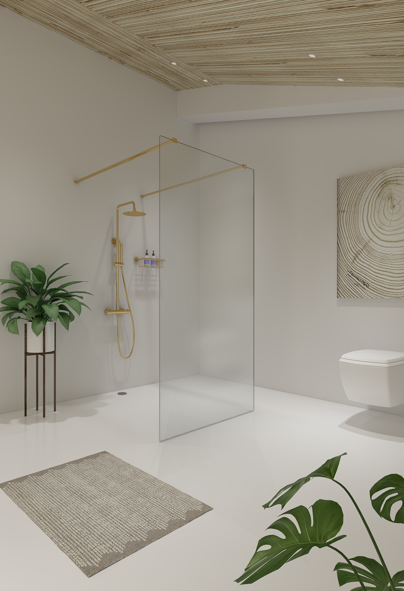 Saniclear Redro vrijstaande douchewand 90x200cm geborsteld messing - mat goud