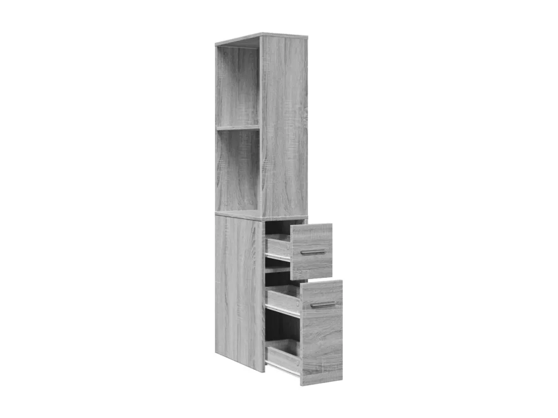 Armoire de salle de bain étroite avec roulettes sonoma gris