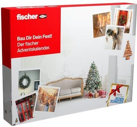 fischer Adventskalender – 24 praktische bevestigingsoplossingen voor creatieve doe-het-zelvers, knutselaars en doe-het-zelvers, mix van pluggen, schroeven, bits, boren en meer