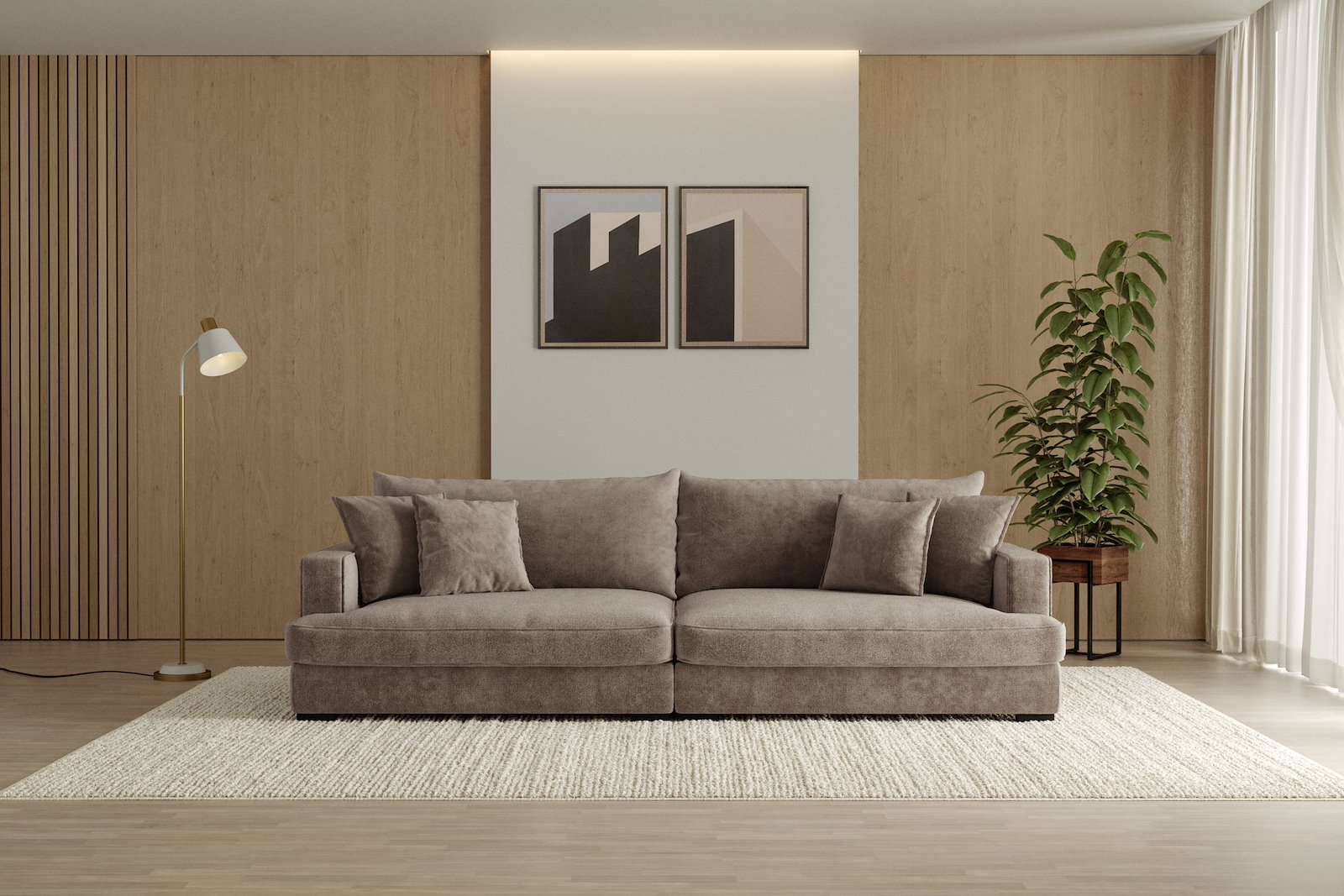 Rossi 4-seter sofa Tekstil Genesis 6 Mink, arm A med sorte ben. Std. Komfort.