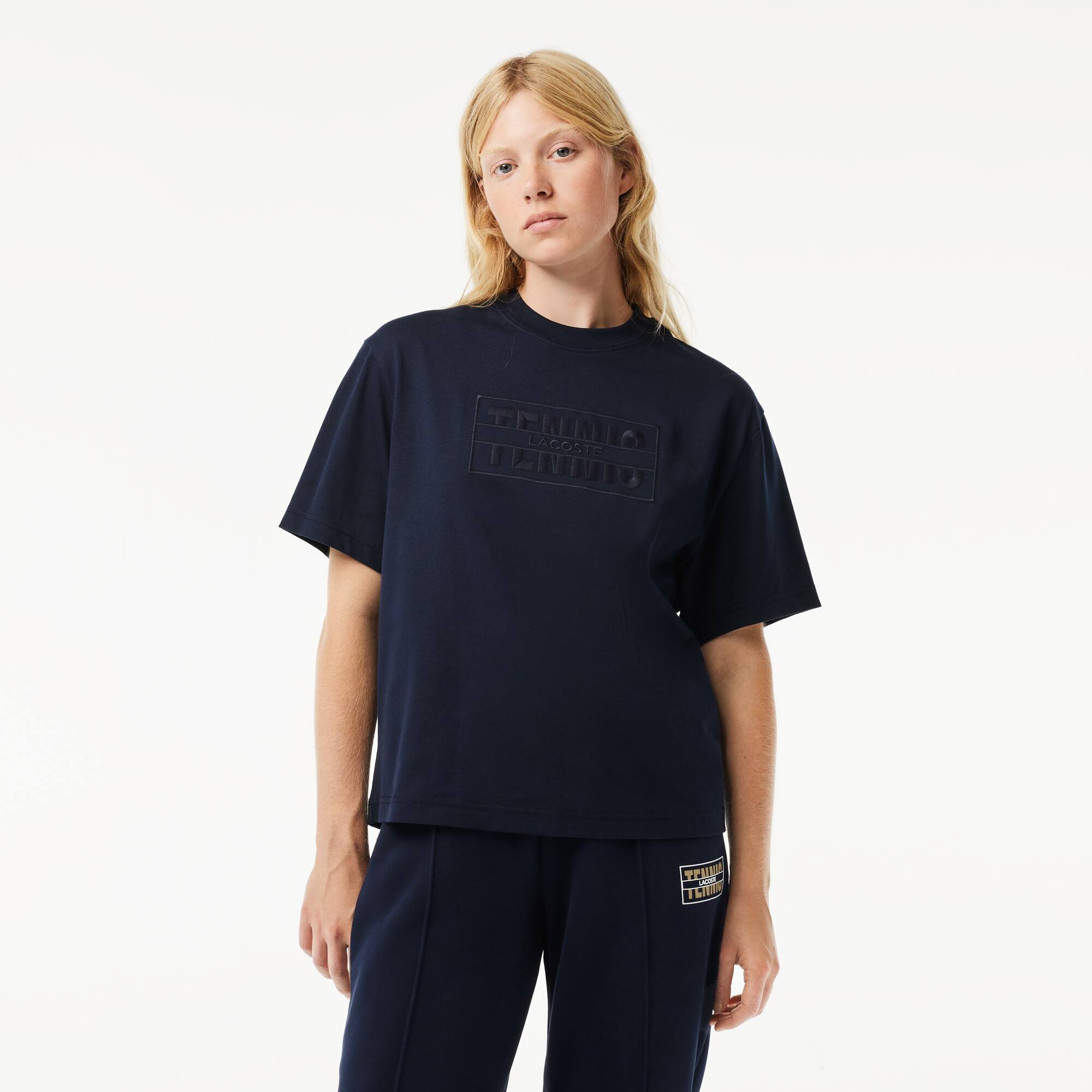 Extraweites T-Shirt aus Baumwolle mit Tennis-Stickerei T-Shirts - Blau - Lacoste - Damen