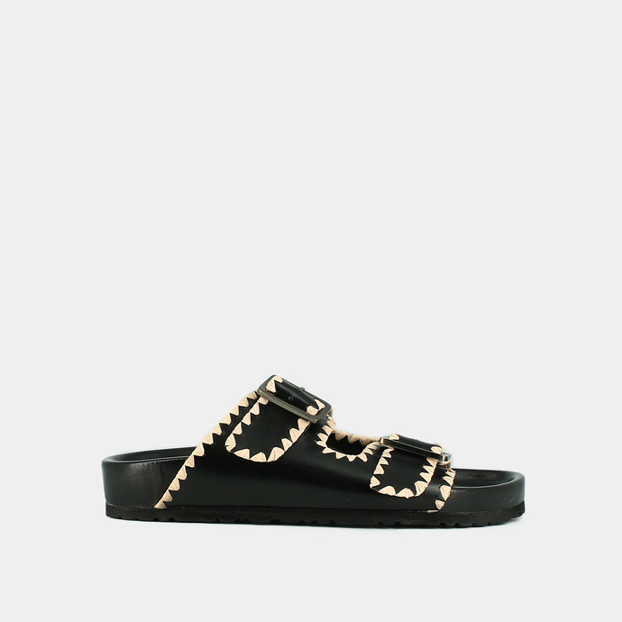 Mules à boucles  en cuir noir