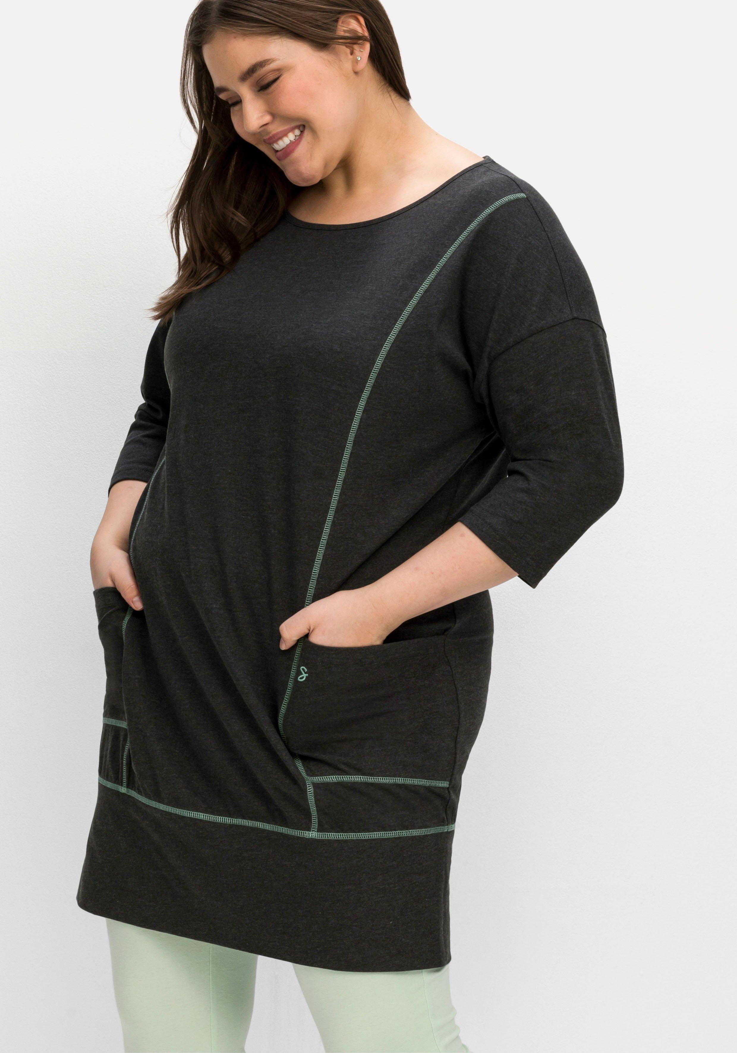 Relax-Shirtkleid mit Kontrastnähten und Saumbund