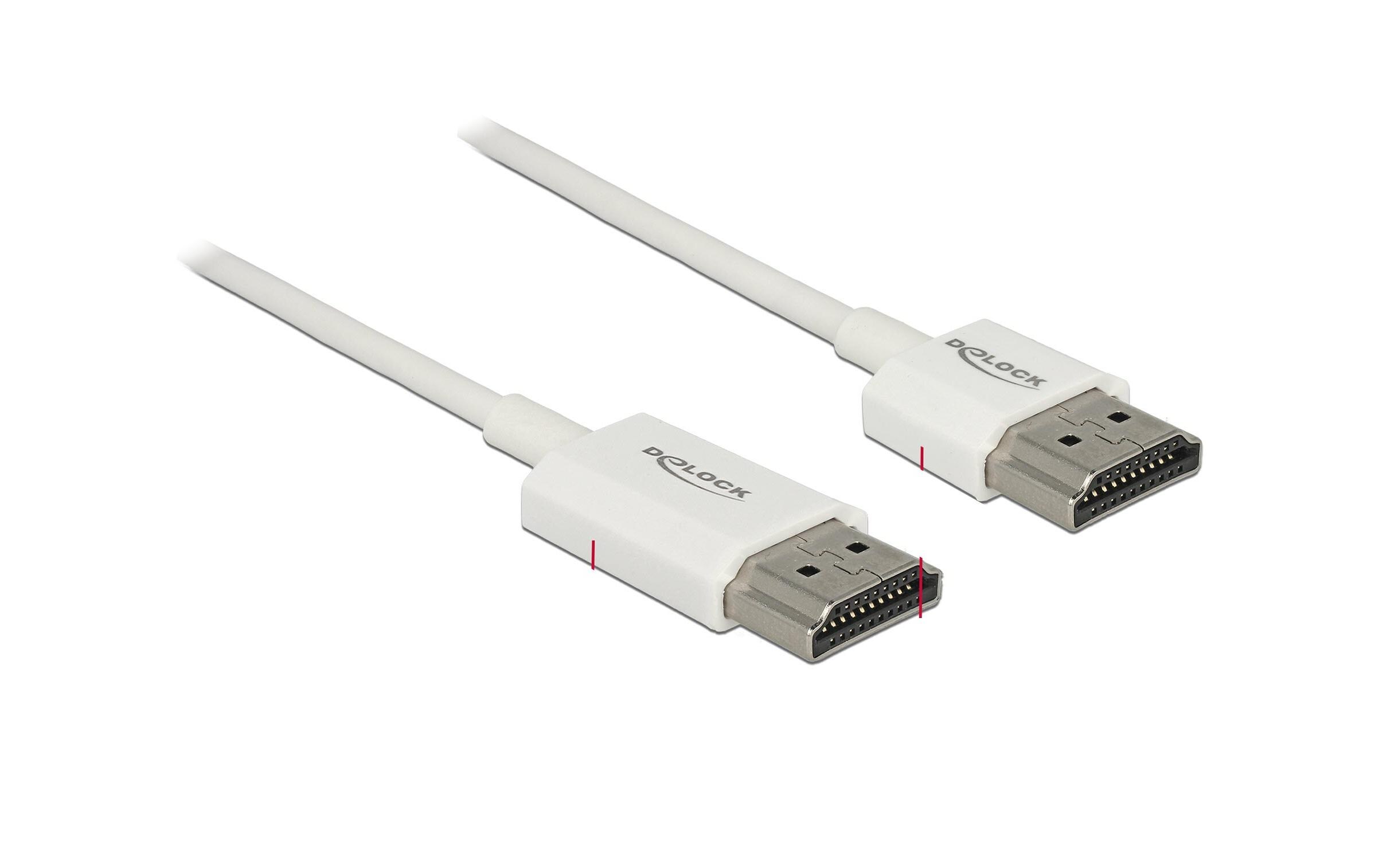 Kabel 4K 60Hz HDMI - HDMI, 3 m, WeissDelock Kabel High Speed HDMI mit Ethernet – HDMI-A Stecker > HDMI-A Stecker 3D 4K 3 m Slim High Quality