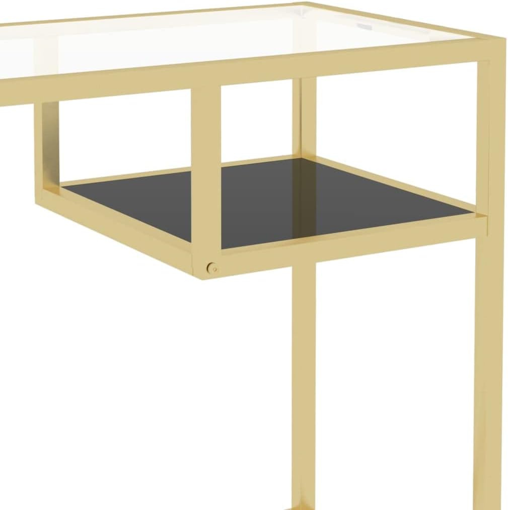 Schreibtisch aus gehärtetem Glas, transparent, Schreibtisch aus Glas und Stahl, für Büro, stabil und modern, 100 x 36 x 74 cm