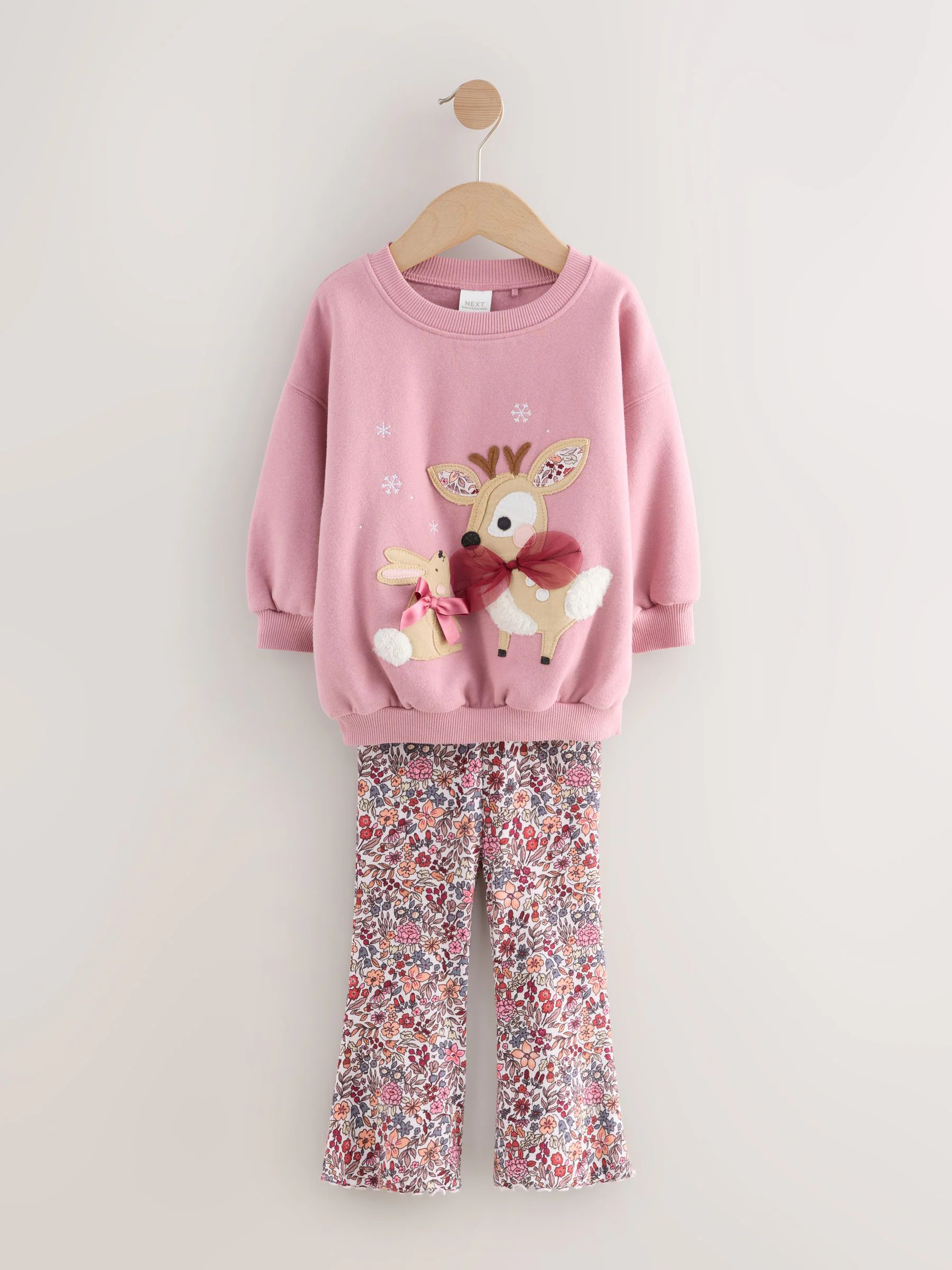 Pink Deer & Bunny - Set van sweatshirt en uitlopende legging (3 mnd - 7 jr)