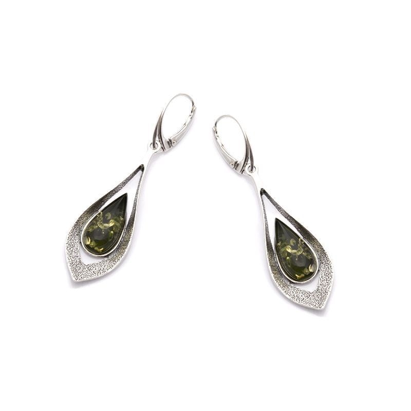 Boucle d'oreille argent 925 Ambre veritable de la mer Baltique