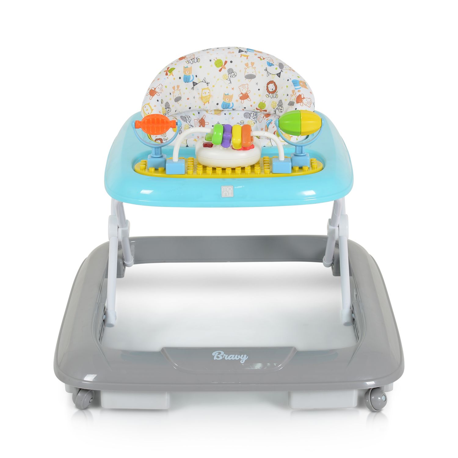 Moni Lauflernhilfe Bravy mit Spielcenter, klappbar, Spielbrett, Musik, Stopper blau