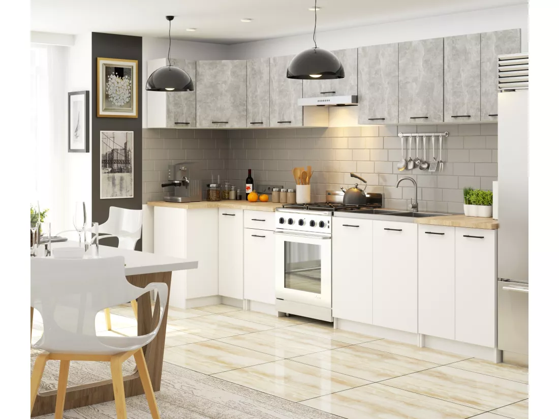 Armoires de cuisine haute AKORD W80 OLIWIA Blanc 80 cm 2 portes façade Béton 2 étagères 80x30x58 cm