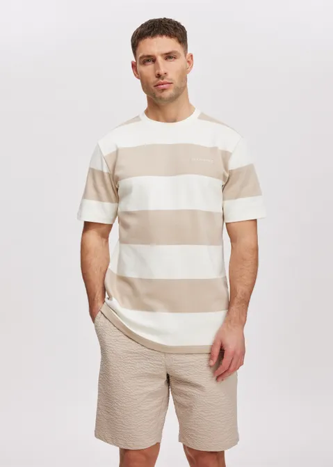 T-shirt met strepen zand (ZAND)