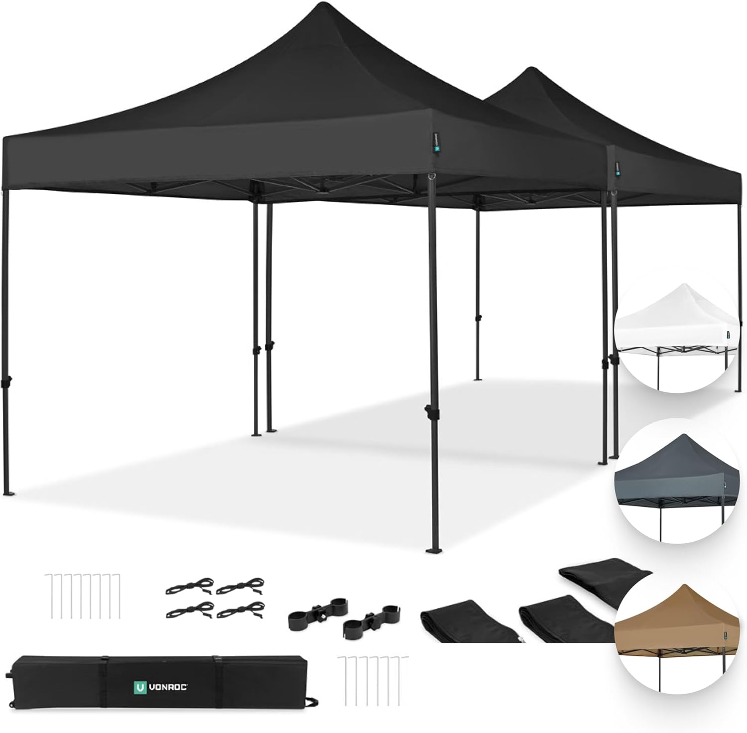 Pavillon Easy-Up 3 x 3 m – Gartenzelt mit Stahlrahmen, wasserdichte Plane, UV-Schutz 50+, Transporttasche mit Rädern – modular und erweiterbar (6x3m, Schwarz)