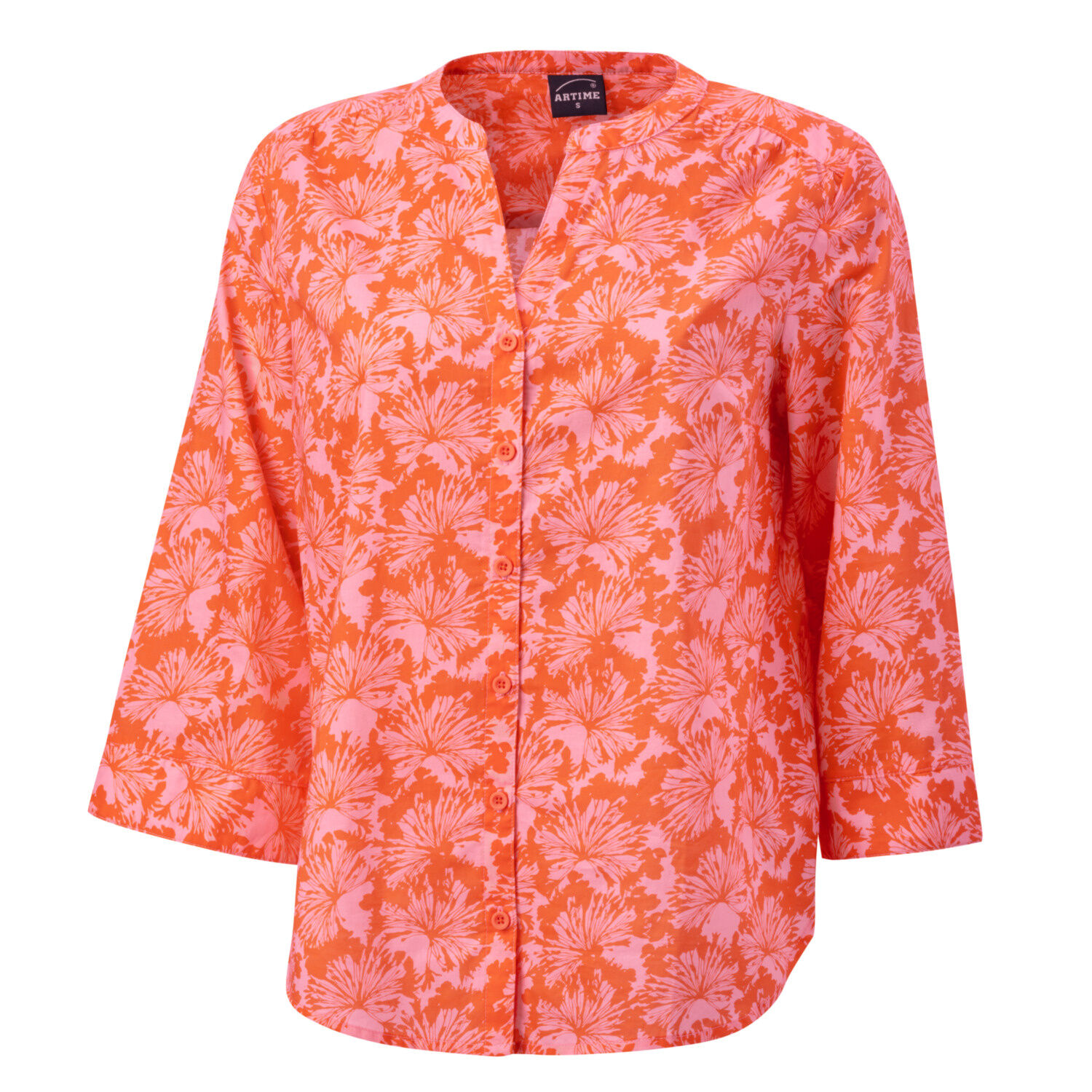 Baumwollbluse mit 3/4 Ärmeln und Allover-Print