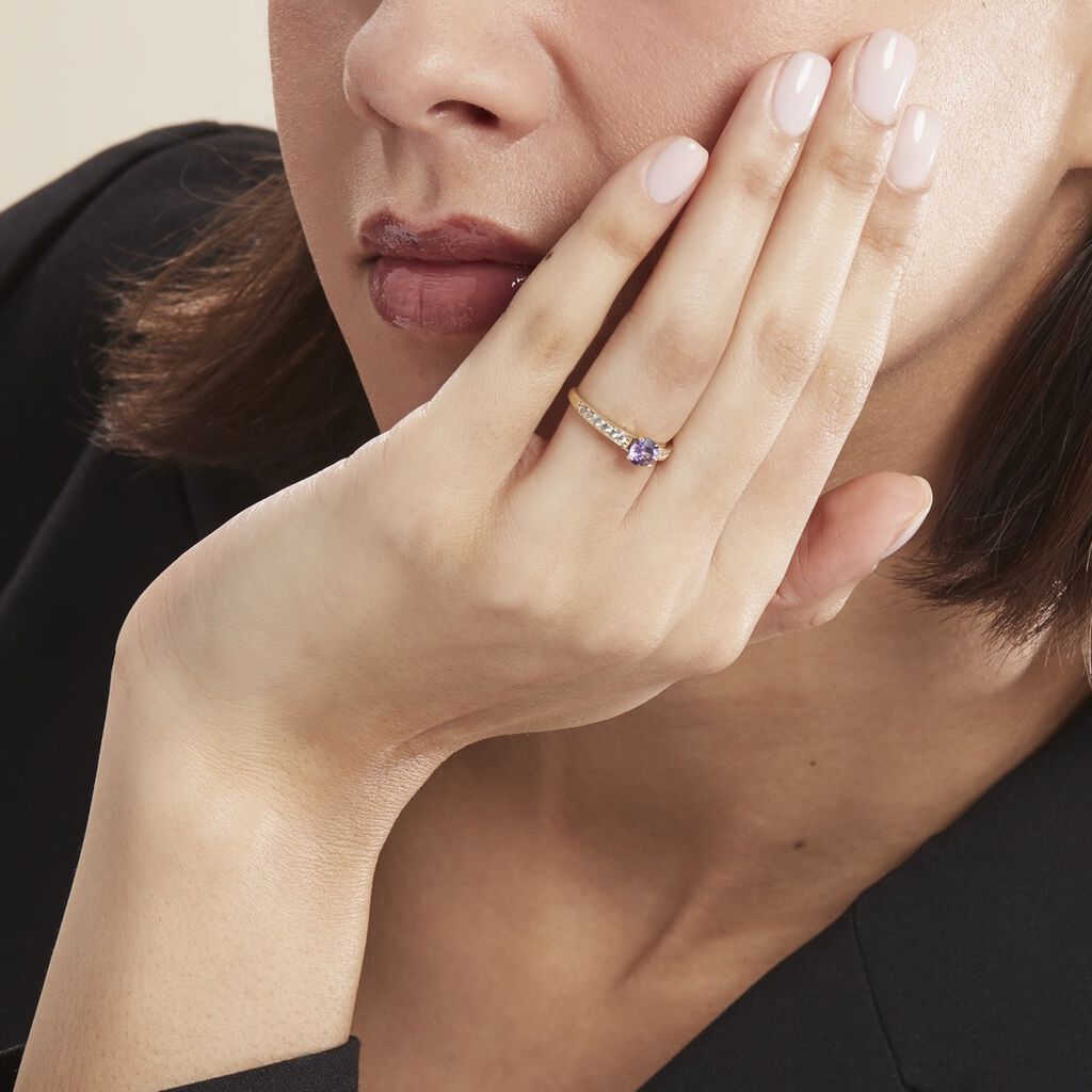 Bague Carrol Or Jaune Améthyste Oxyde De Zirconium