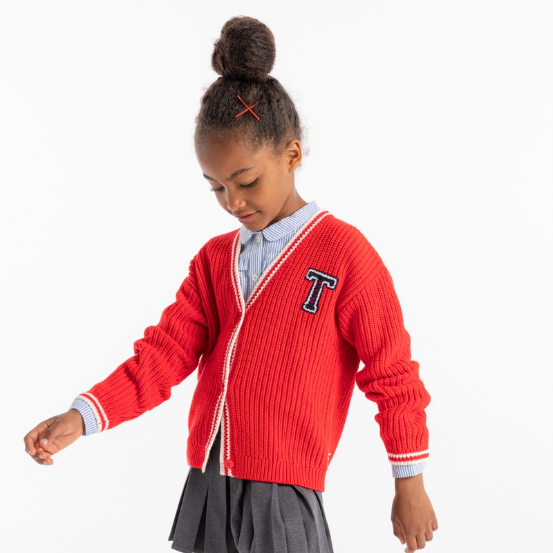 Gilet campus en maille côtelée rouge fille