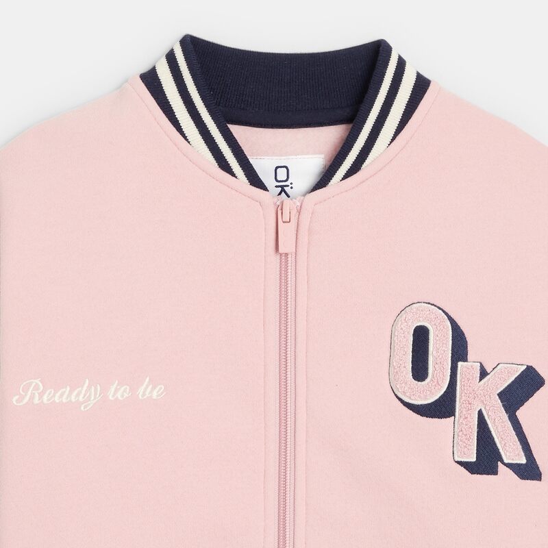Sweat-shirt teddy zippé rose fille