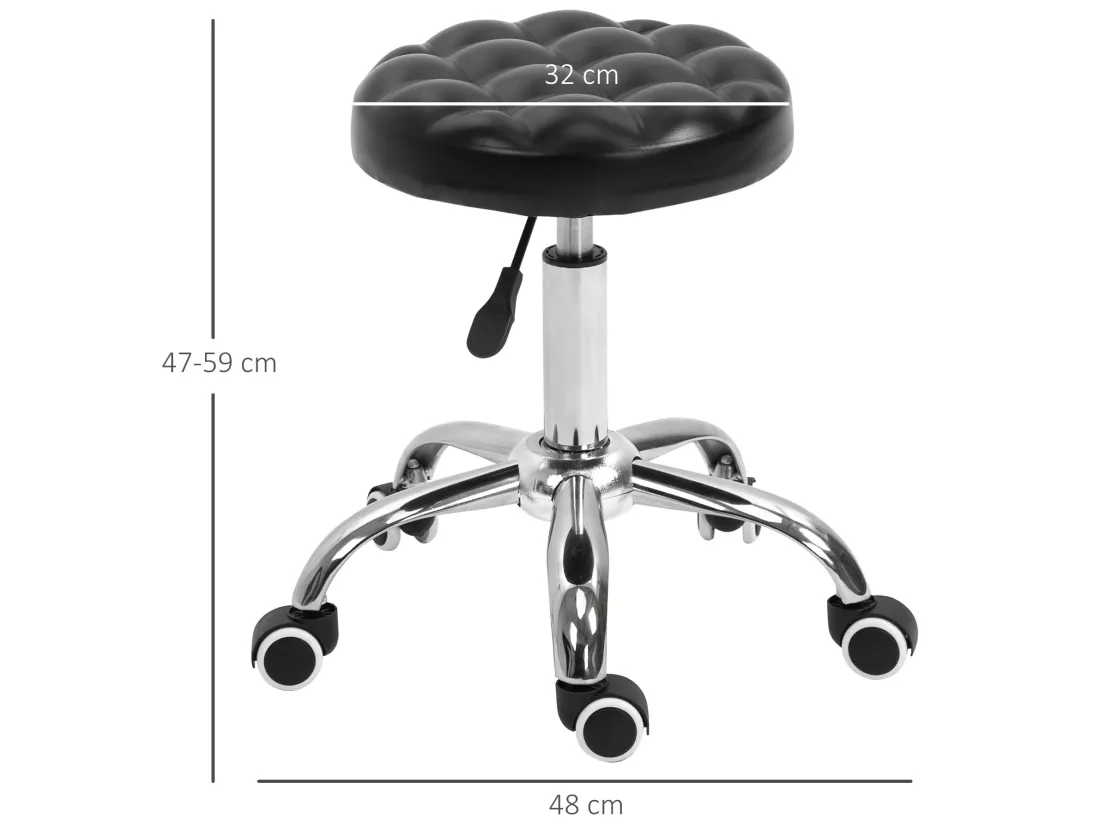 HOMCOM Tabouret massage à roulettes réglable en hauteur pivotant 360° assise synthétique capitonnée noire