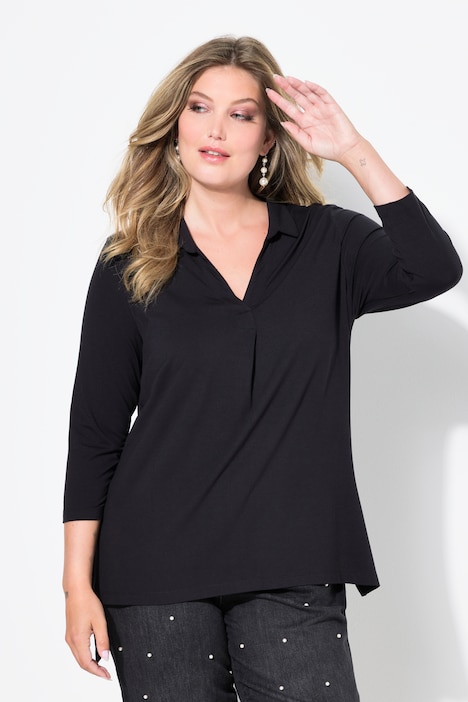 Blusenshirt, Straight Fit, Hemdkragen, 3/4-Ärmel