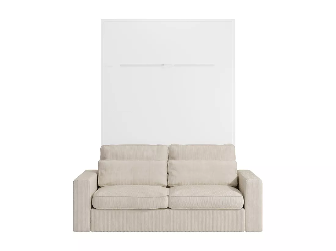 Lit escamotable 160 x 200 cm - Ouverture verticale manuelle - Avec LEDs - Blanc + Canapé - RAPILI