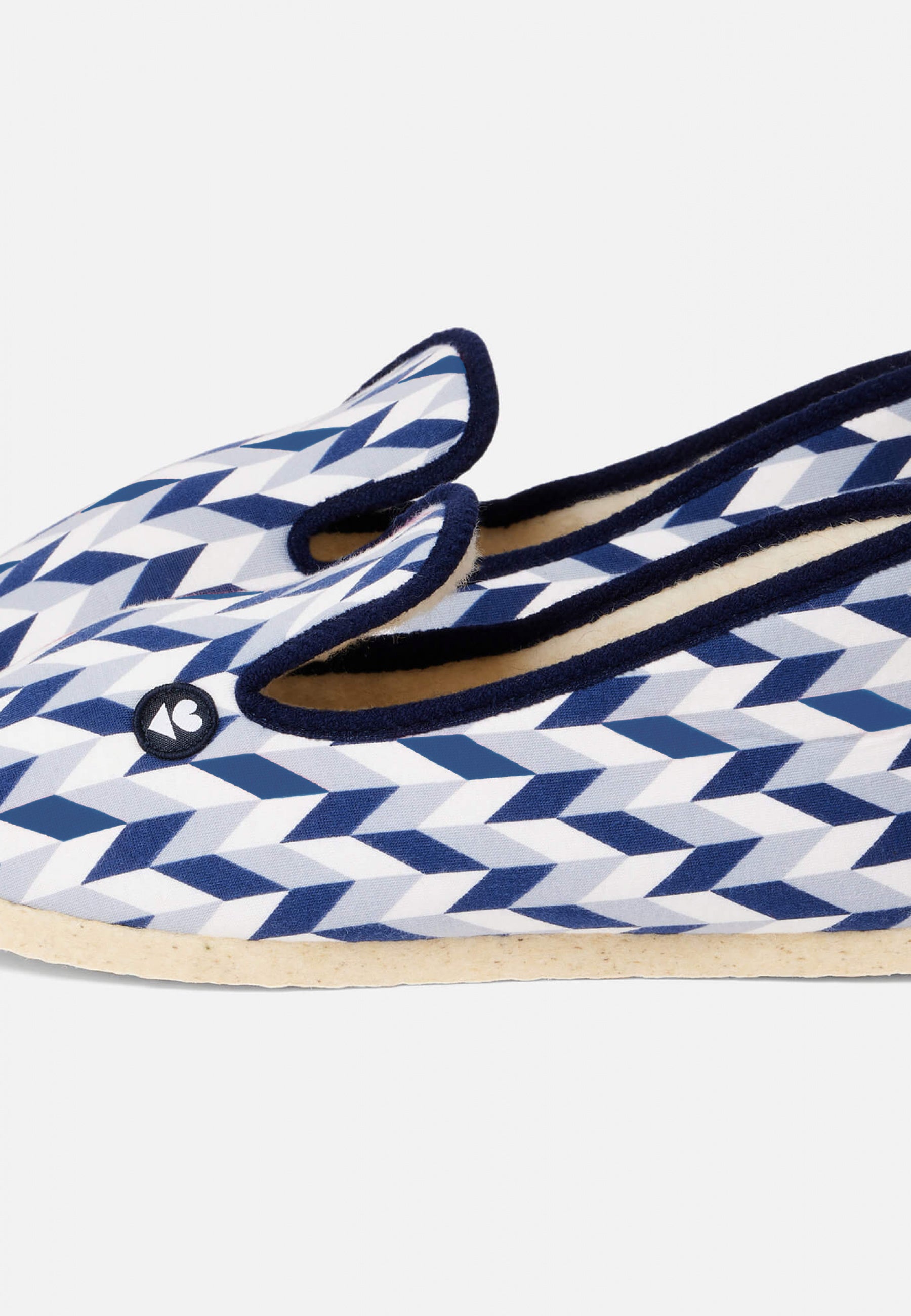 Chaussons d'intérieur en laine-Pantoufles Chevron Bleu Blanc Noir