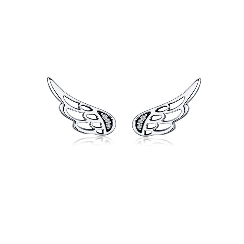 Boucles d'oreilles Femme Ailes orné de Cristal de Swarovski Blanc et Argent 925