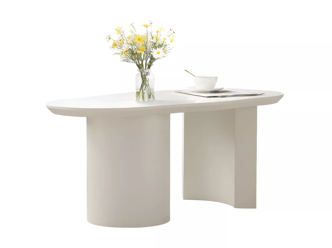 Table basse L 100cm - avec plateau incurvé irrégulier et élégant - Blanc