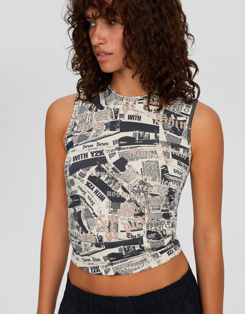 Camiseta sem mangas com franzidos
