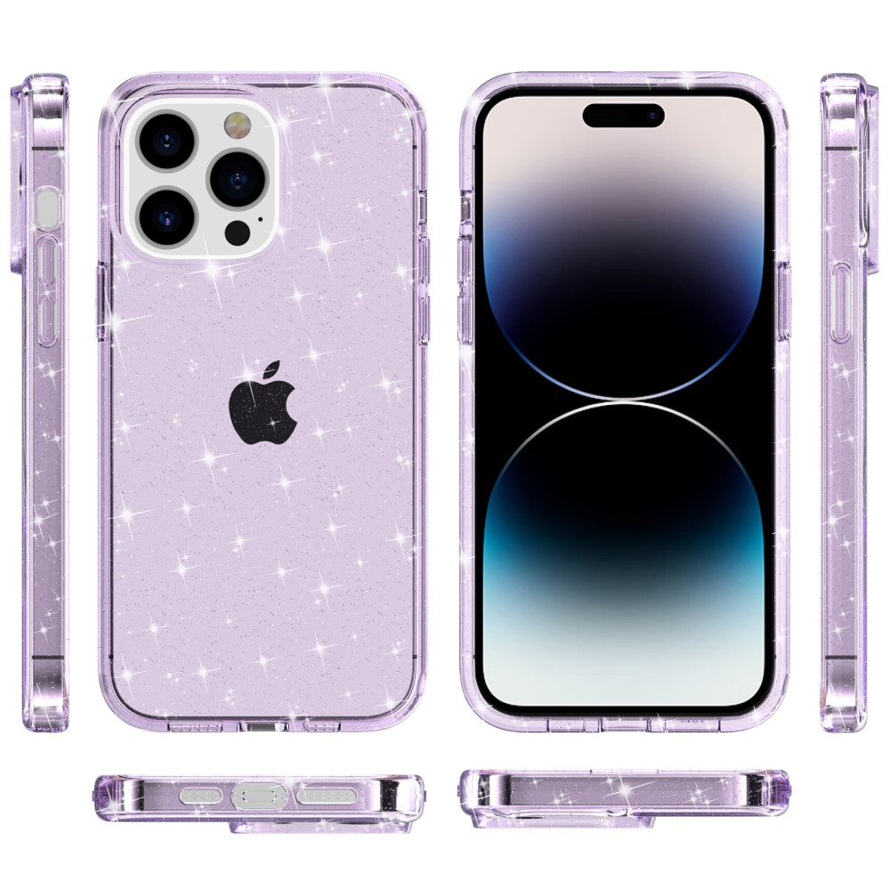 iPhone 15 Pro Hybrid Hardcase Schutzhülle im Glitzer Design - Lila / Transparent