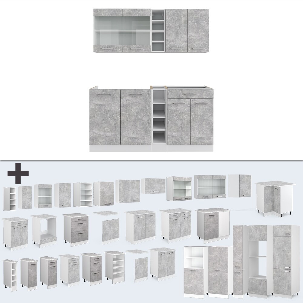 Vicco Küchenzeile Küchenblock Einbauküche R-Line Single Weiß Beton 160 cm