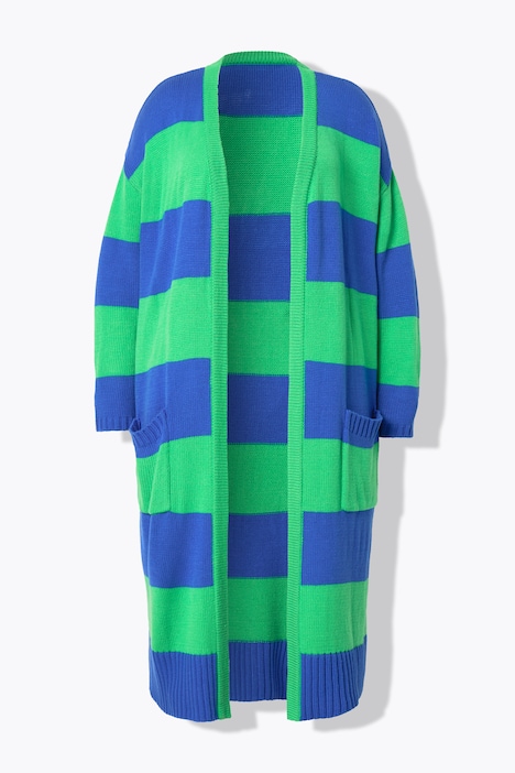 Long-Strickjacke, Straight Fit, Blockstreifen