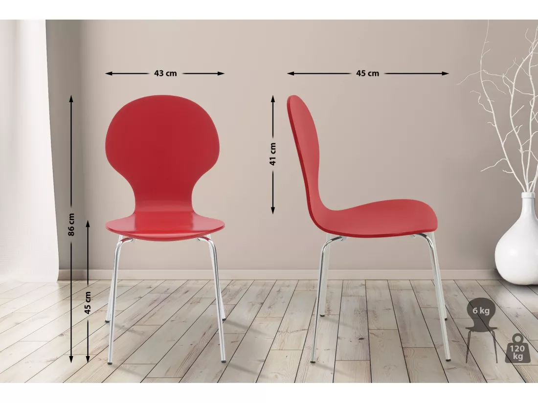 Lot de 8 Chaise de conférence - Bois - Rouge - DIEGO