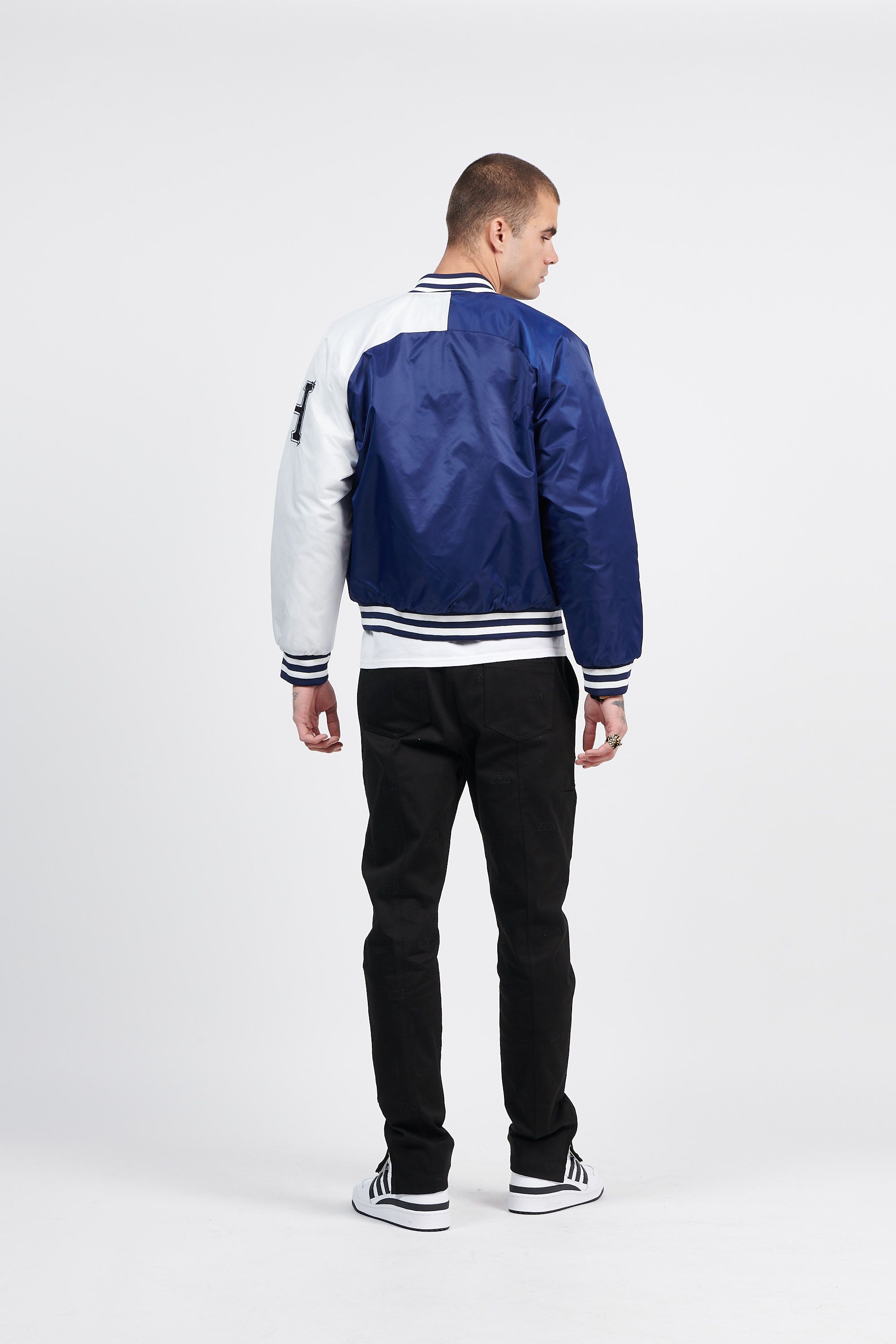 HUF VESTE SATIN BASEBALL Bleu