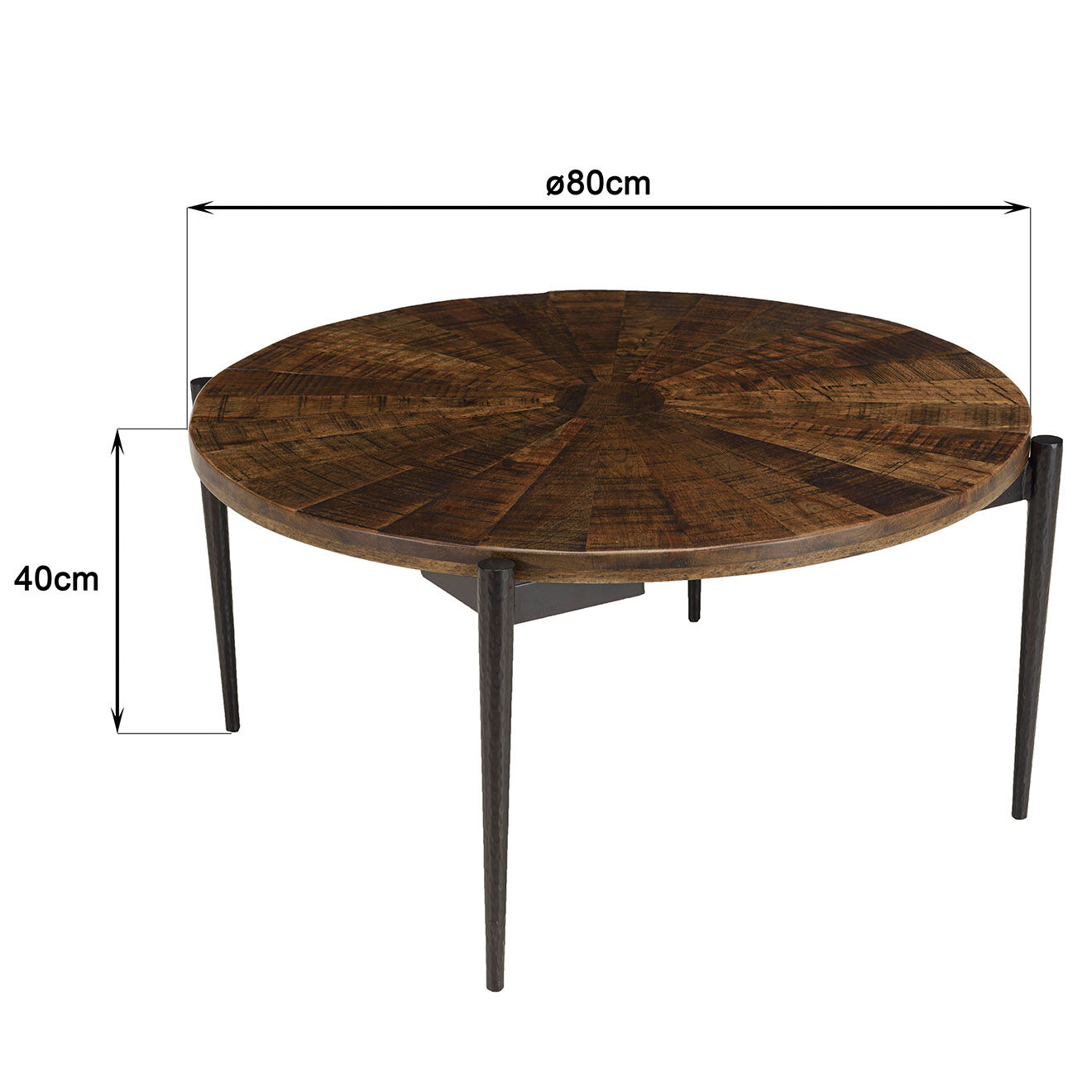 Macabane Table basse ronde bois recyclé pieds métal Kiara bois - 80x80x40 cm